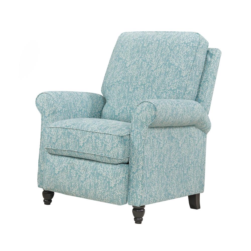 ProLounger Pushback Recliner in Sky Blue Coral Print. Picture 3
