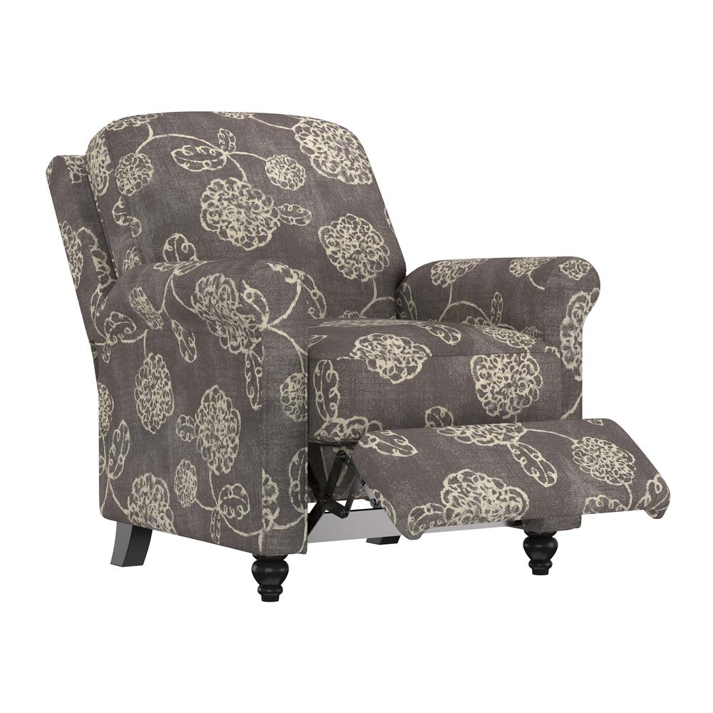 ProLounger Pushback Recliner in Charcoal Grey Floral Print. Picture 1