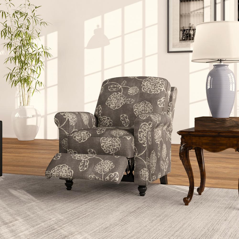 ProLounger Pushback Recliner in Charcoal Grey Floral Print. Picture 10