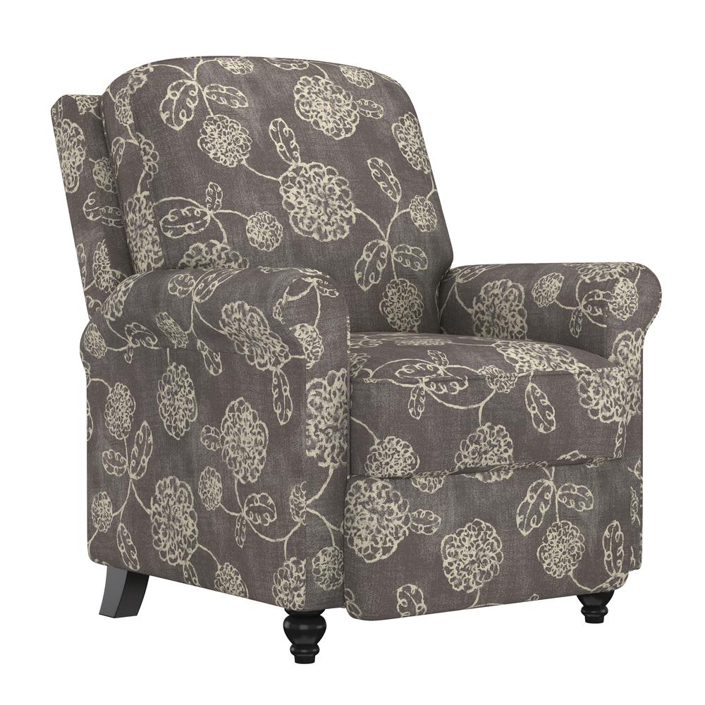 ProLounger Pushback Recliner in Charcoal Grey Floral Print. Picture 3