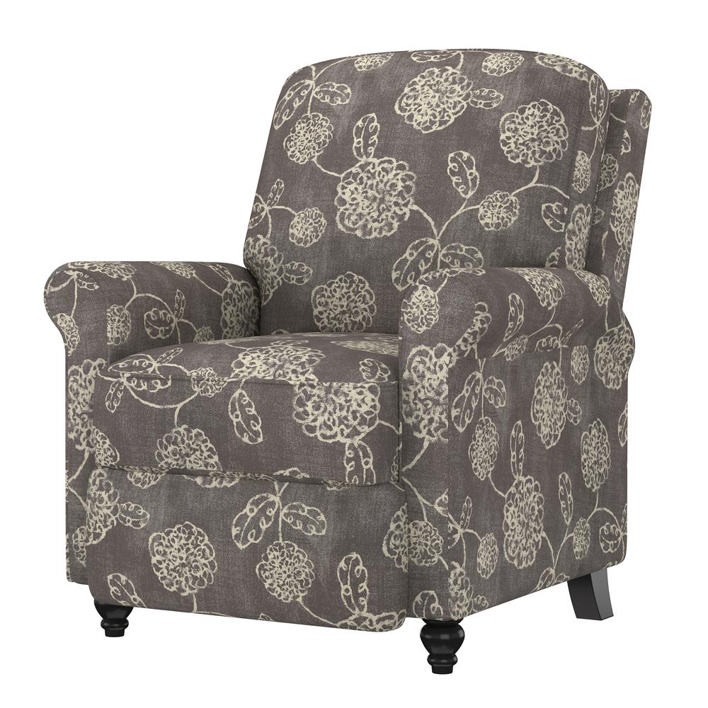 ProLounger Pushback Recliner in Charcoal Grey Floral Print. Picture 4