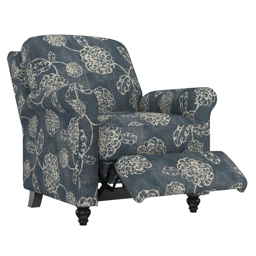 ProLounger Pushback Recliner in Caribbean Blue Floral Print. Picture 1