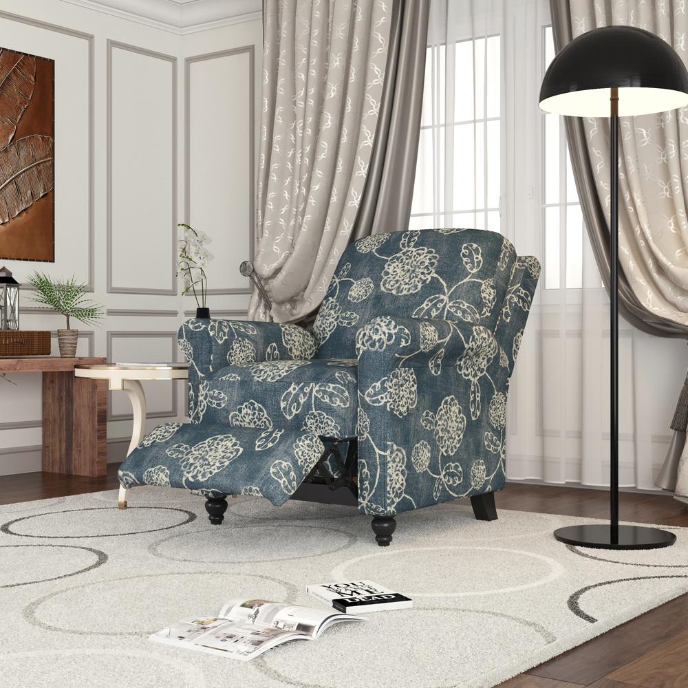 ProLounger Pushback Recliner in Caribbean Blue Floral Print. Picture 10