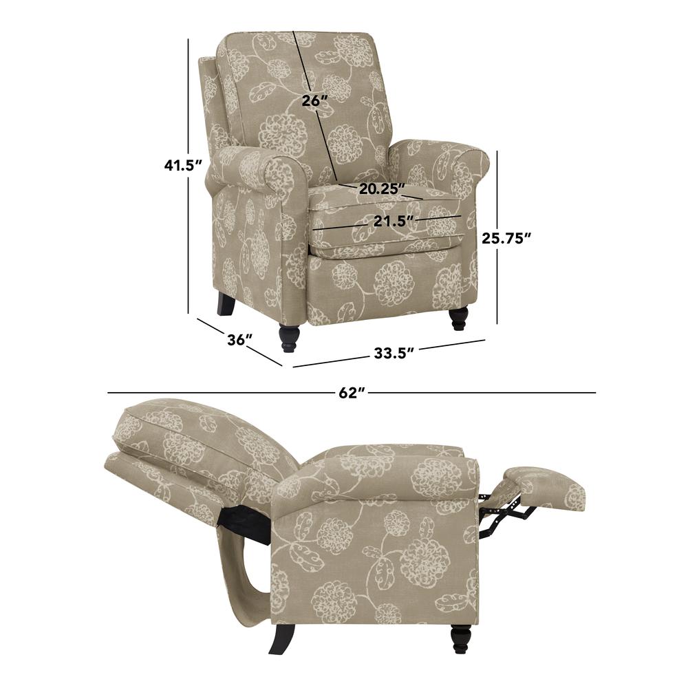 ProLounger Pushback Recliner in Taupe Floral Print. Picture 9