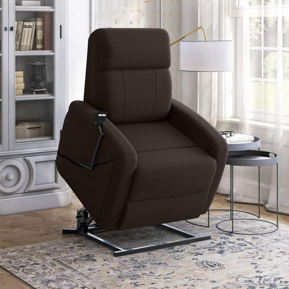 Power Recline and Lift Chair in Chocolate Brown Chenille. Picture 10