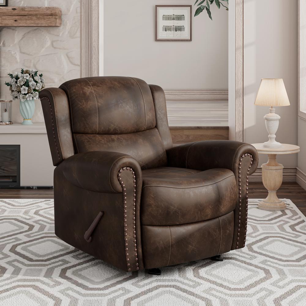 ProLounger Rocker Recliner in Distressed Saddle Brown Faux Leather. Picture 8