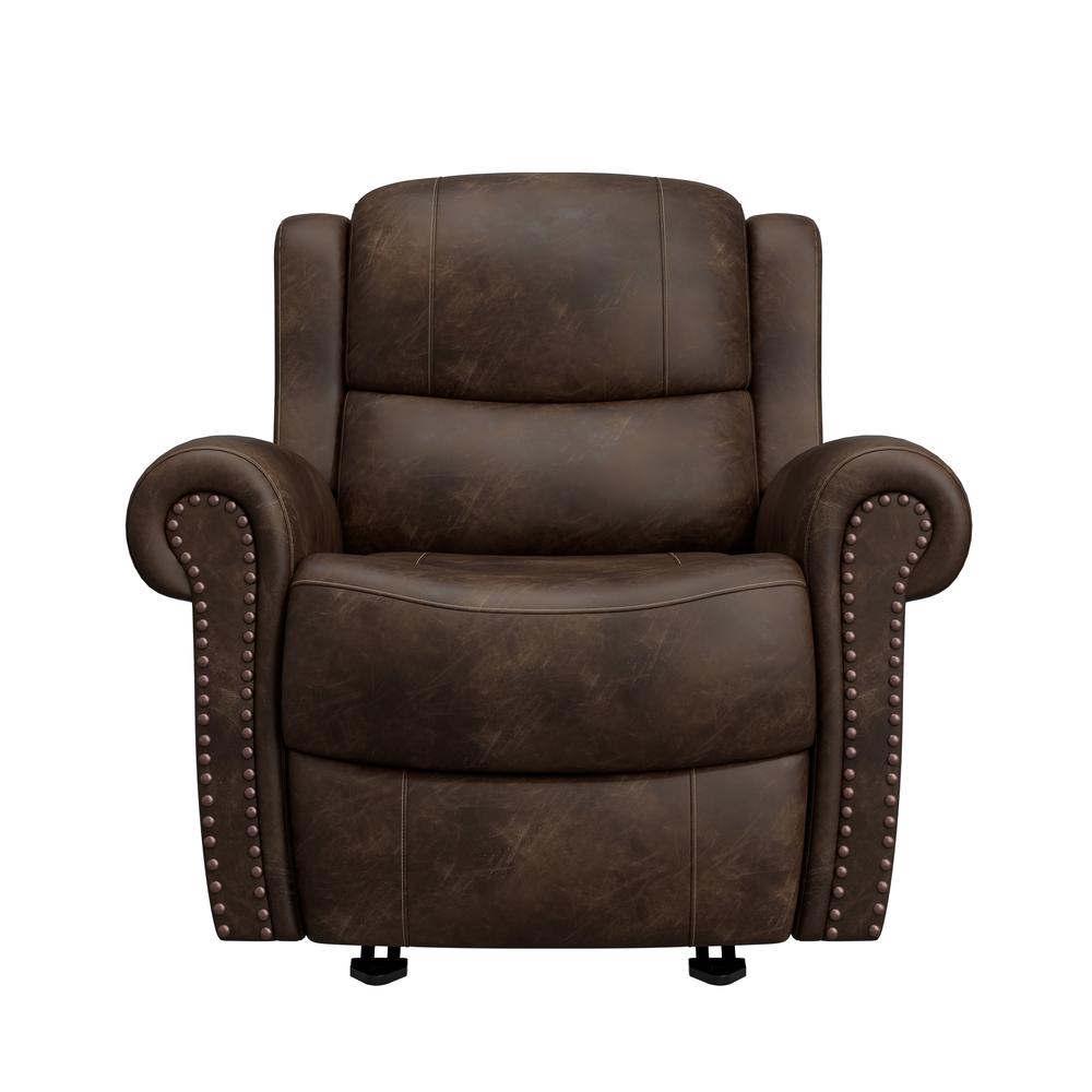 ProLounger Rocker Recliner in Distressed Saddle Brown Faux Leather. Picture 2