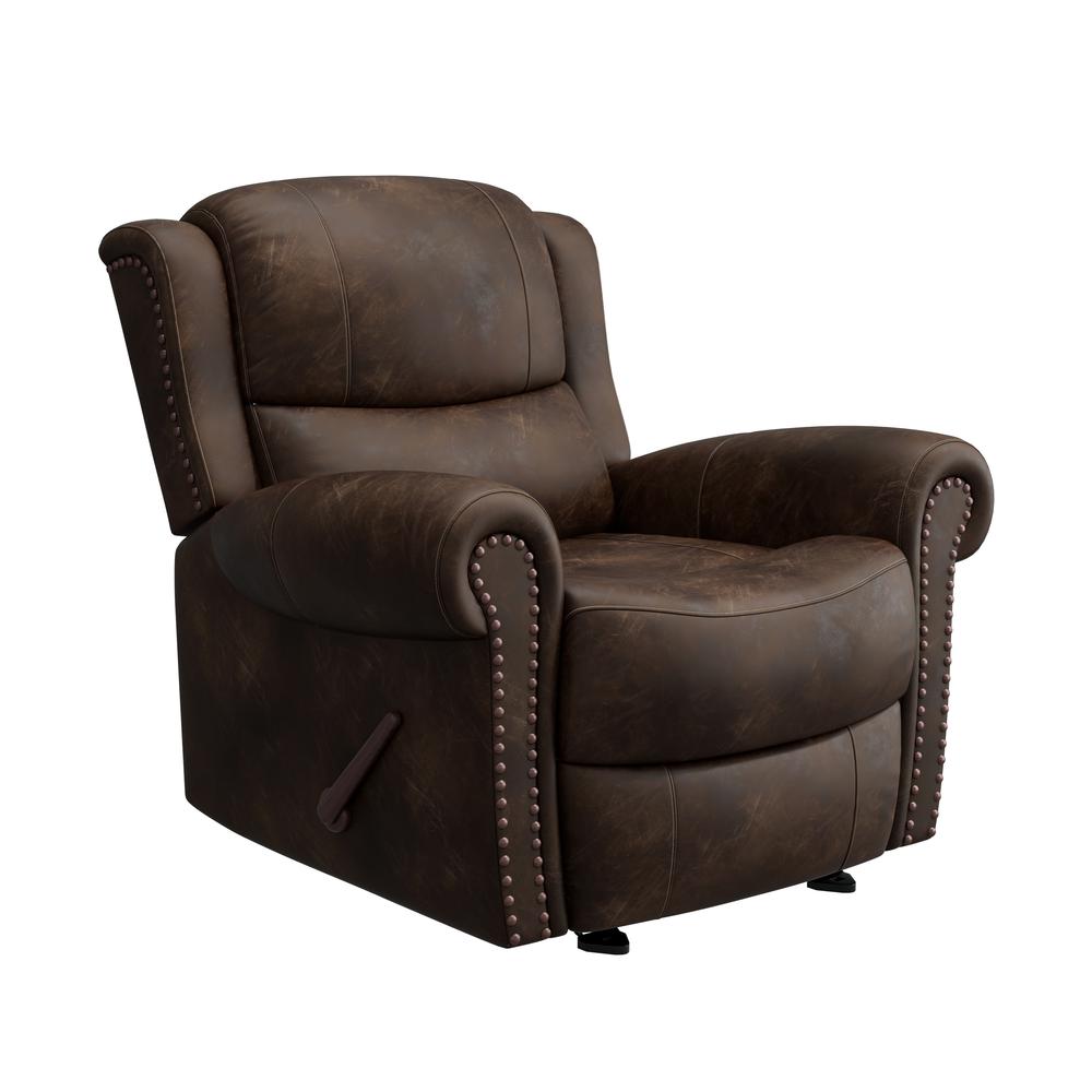 ProLounger Rocker Recliner in Distressed Saddle Brown Faux Leather. Picture 3