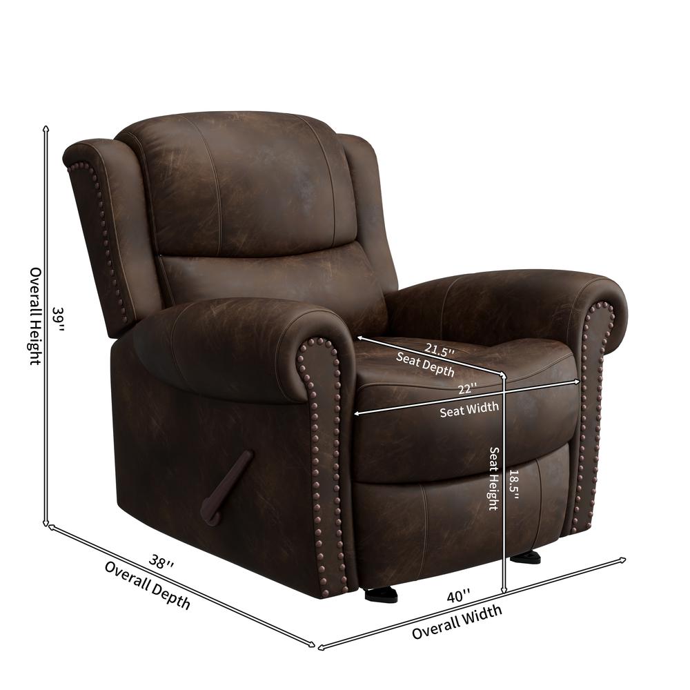 ProLounger Rocker Recliner in Distressed Saddle Brown Faux Leather. Picture 7