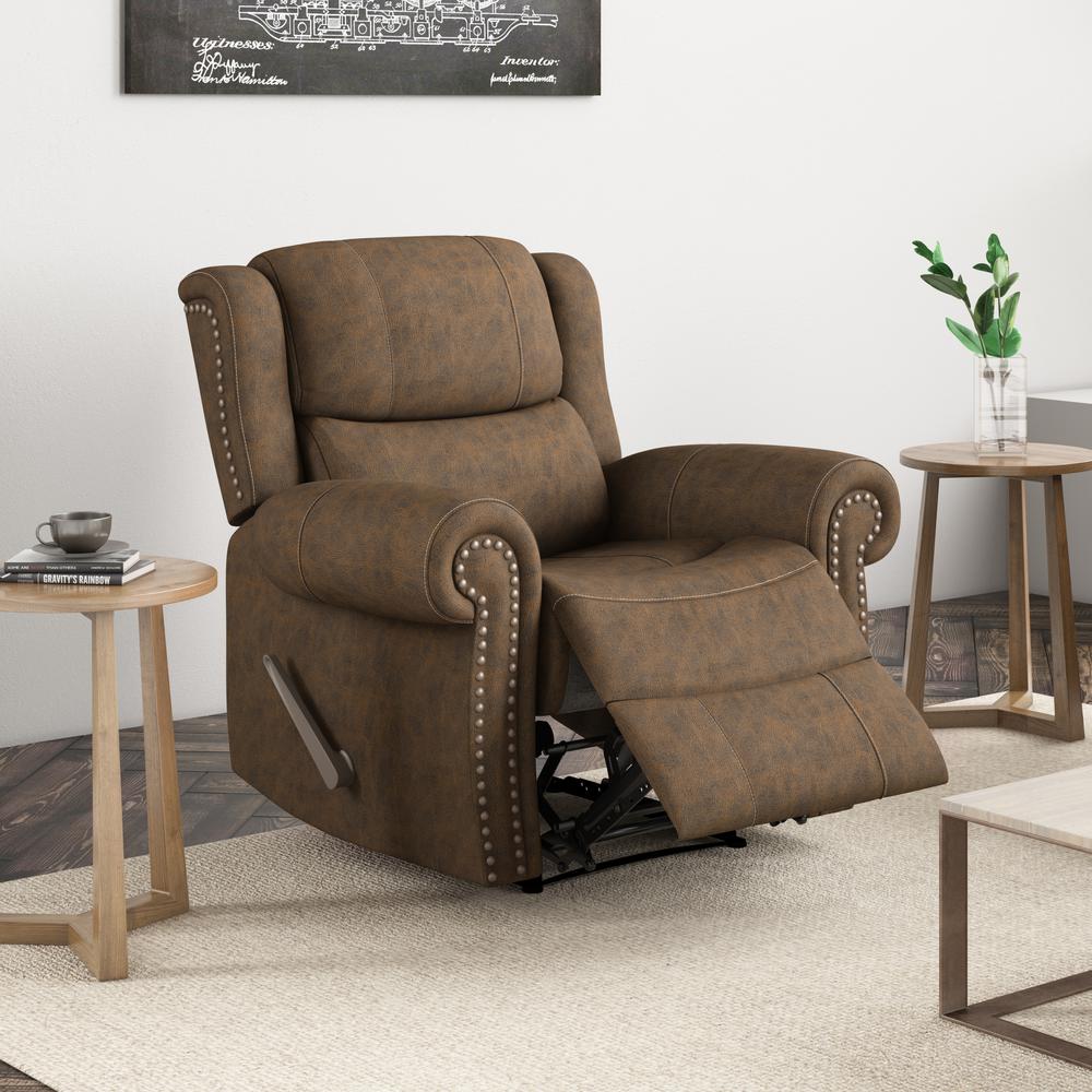 ProLounger Wall Hugger Recliner in Distressed Saddle Brown Faux Leather. Picture 9