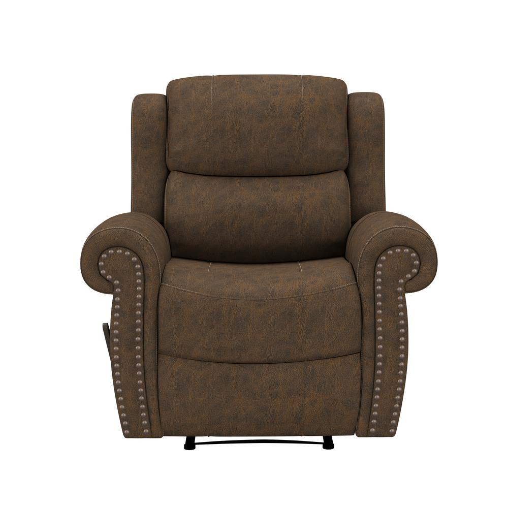ProLounger Wall Hugger Recliner in Distressed Saddle Brown Faux Leather. Picture 2
