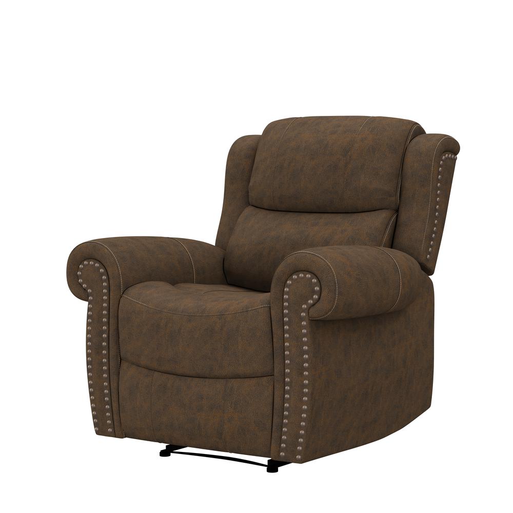 ProLounger Wall Hugger Recliner in Distressed Saddle Brown Faux Leather. Picture 5
