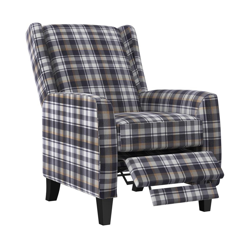 ProLounger Pushback Recliner in Plaid Grey Velvet. Picture 1
