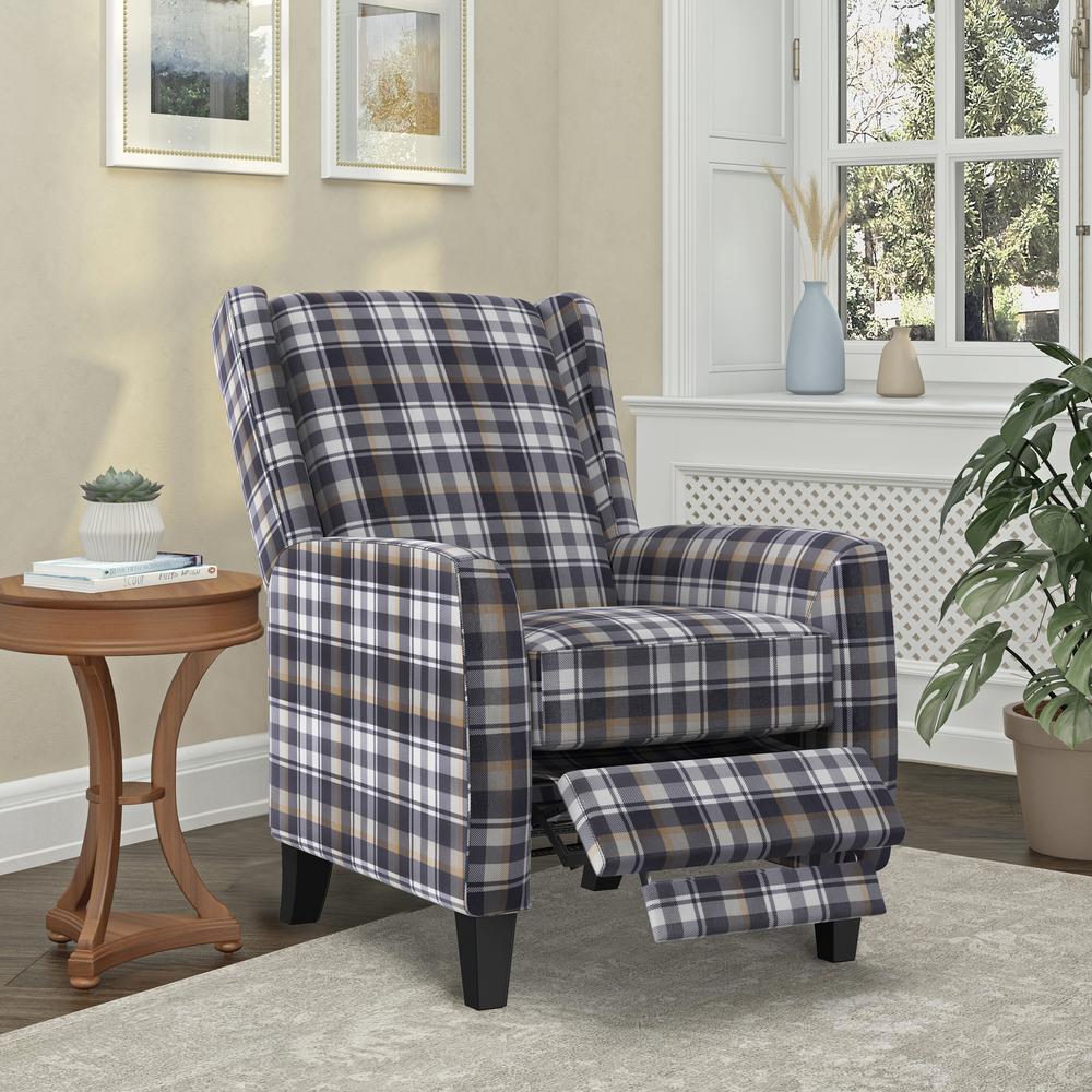 ProLounger Pushback Recliner in Plaid Grey Velvet. Picture 8
