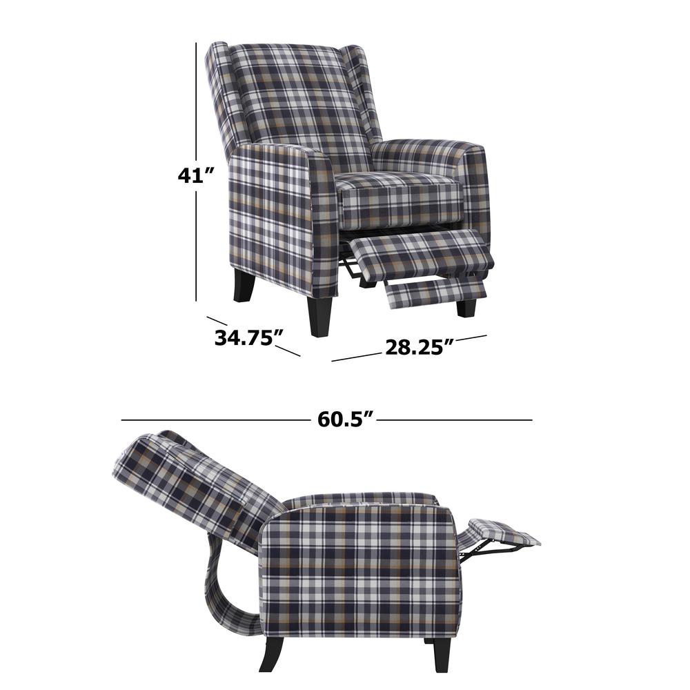 ProLounger Pushback Recliner in Plaid Grey Velvet. Picture 7