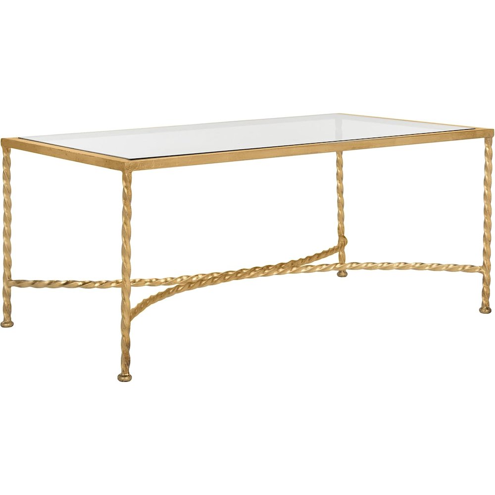 American Homes Collection Matilda Gold Leaf Glass Couture Coffee Table. Picture 1