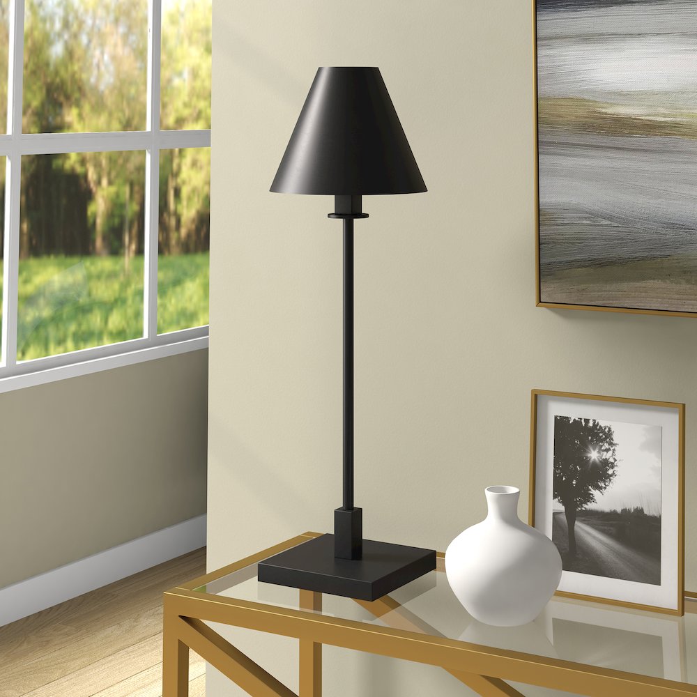 Clement 28" Tall Table Lamp with Metal Shade in Blackened Bronze. Picture 8