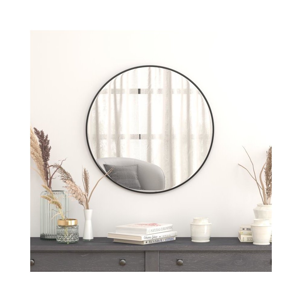 30" Round Black Metal Framed Wall Mirror - Large Accent Mirror for Bathroom, Vanity, Entryway, Dining Room, & Living Room. Picture 2