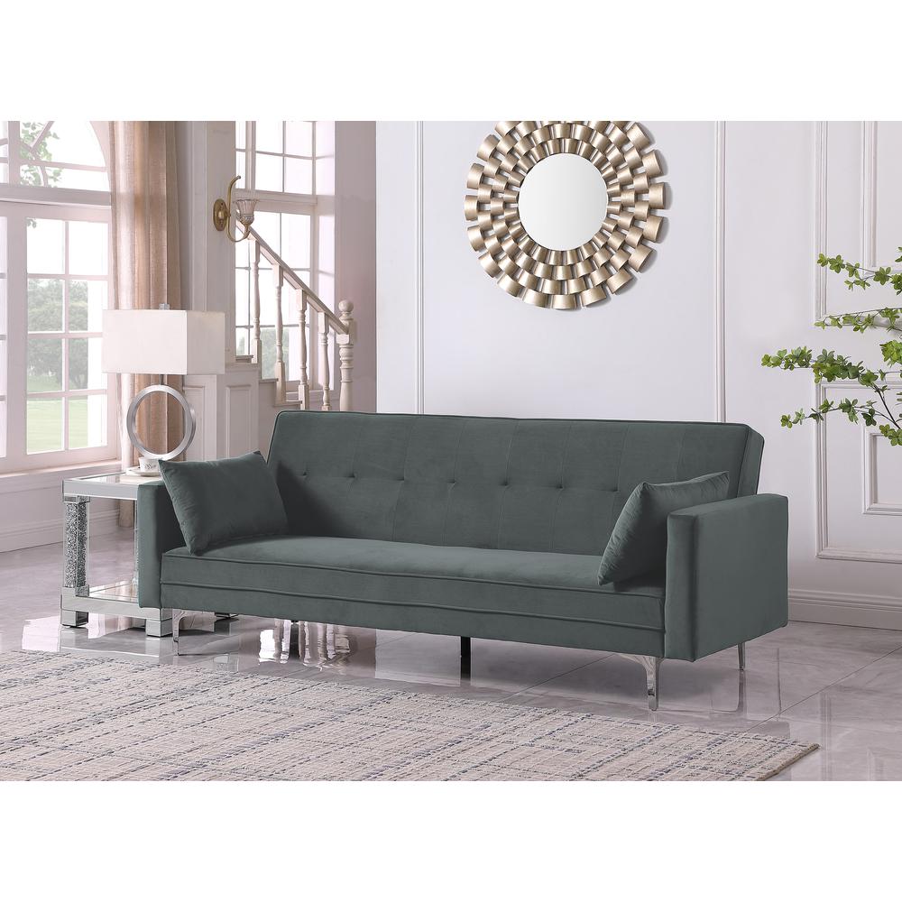Siena Velvet Convertible Sleeper Sofa - Gray. Picture 2