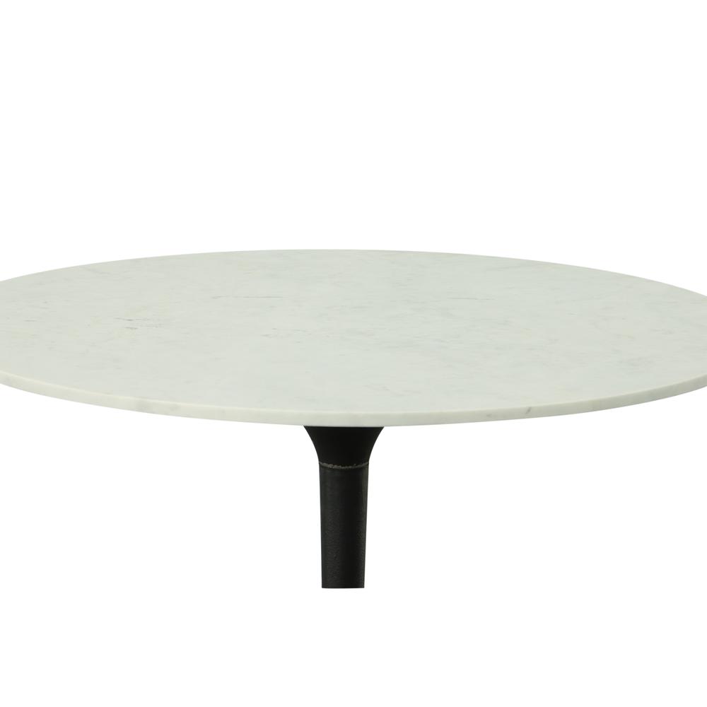 Enzo 36" Round Marble Top Dining Table - White Top - Black Base. Picture 2