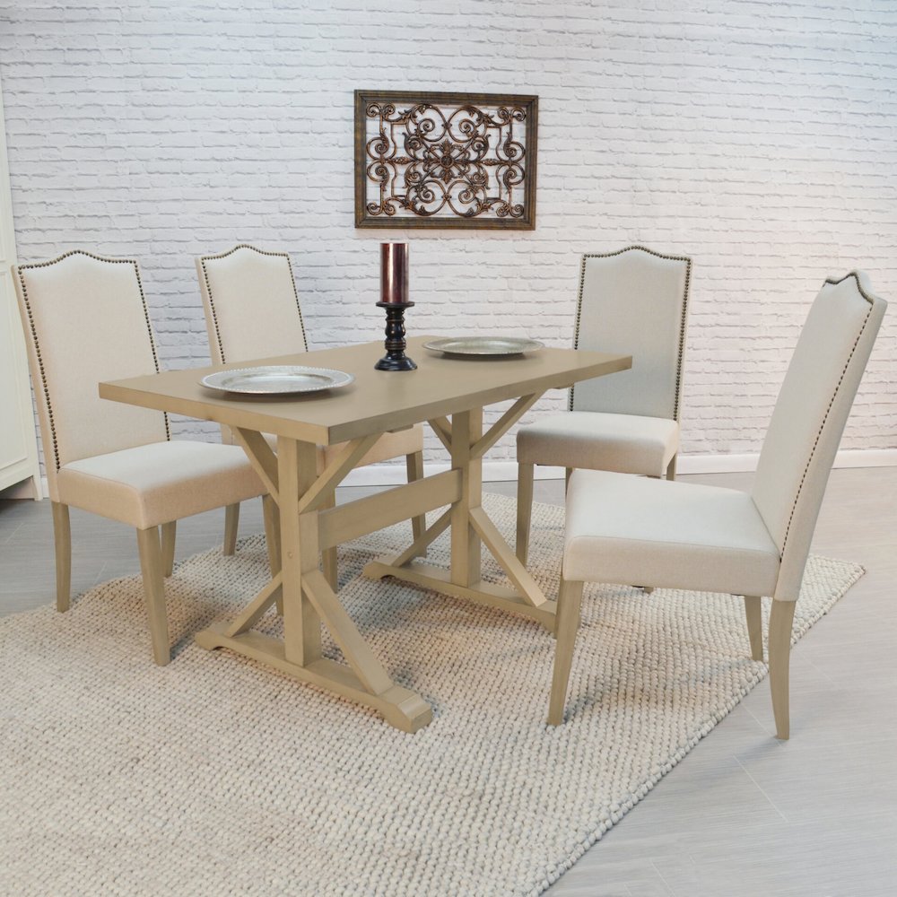 Florence Trestle Table and 4 Romero Parson Upholstered Chairs. Picture 11