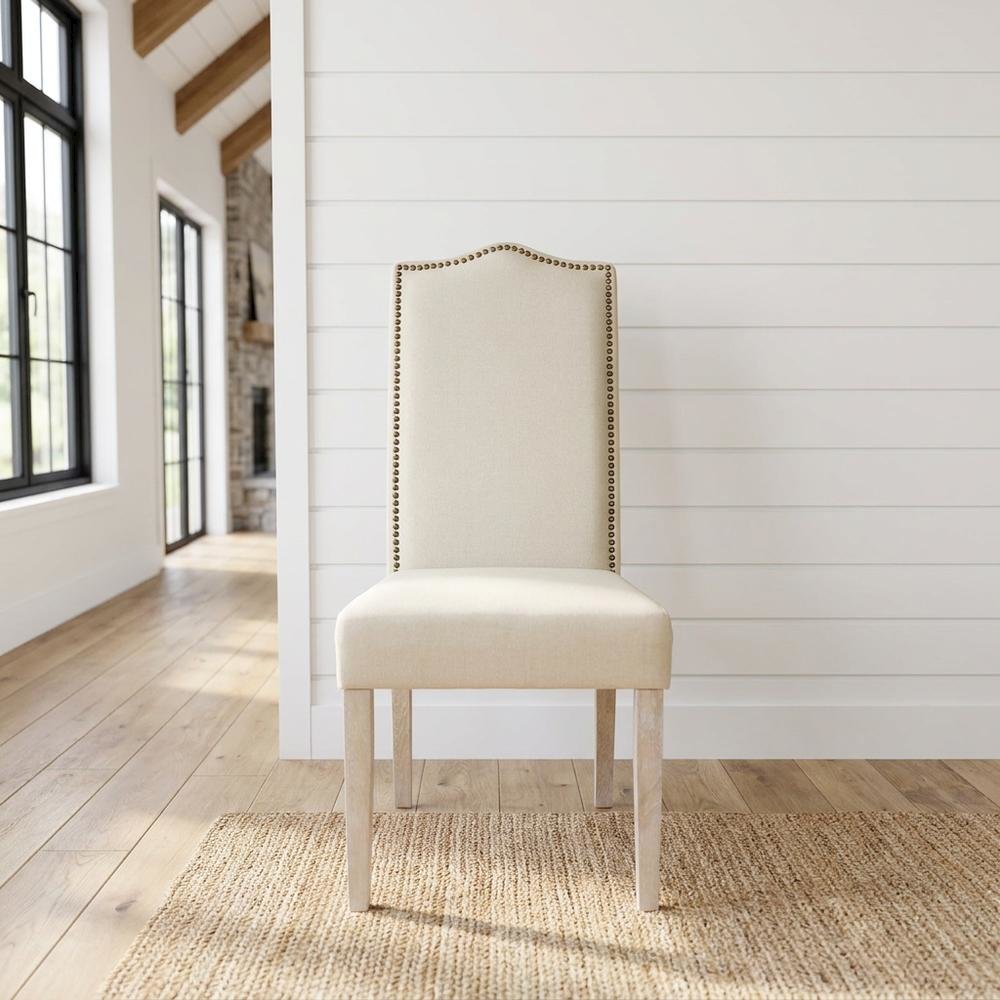Rubberwood Parsons Dining Chair with Linen Seat, Natural Driftwood, Linen. Picture 2