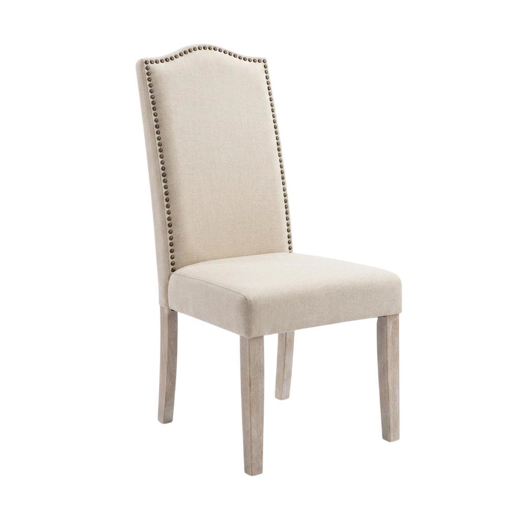 Rubberwood Parsons Dining Chair with Linen Seat, Natural Driftwood, Linen. Picture 4