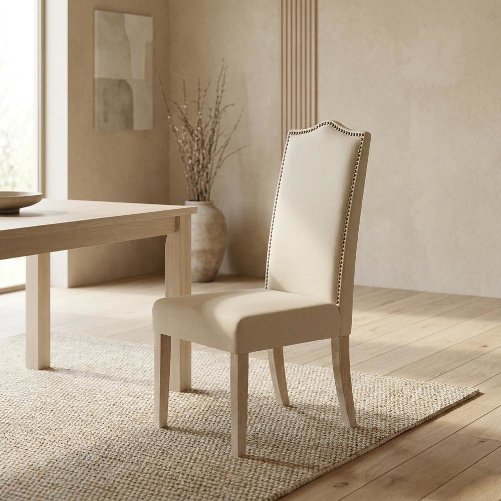 Rubberwood Parsons Dining Chair with Linen Seat, Natural Driftwood, Linen. Picture 3