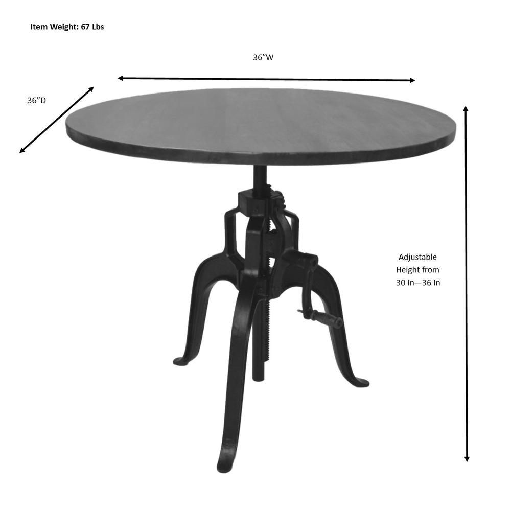 Bentley Adjustable Crank Table - Natural Driftwood Top - Aged Iron Base. Picture 6