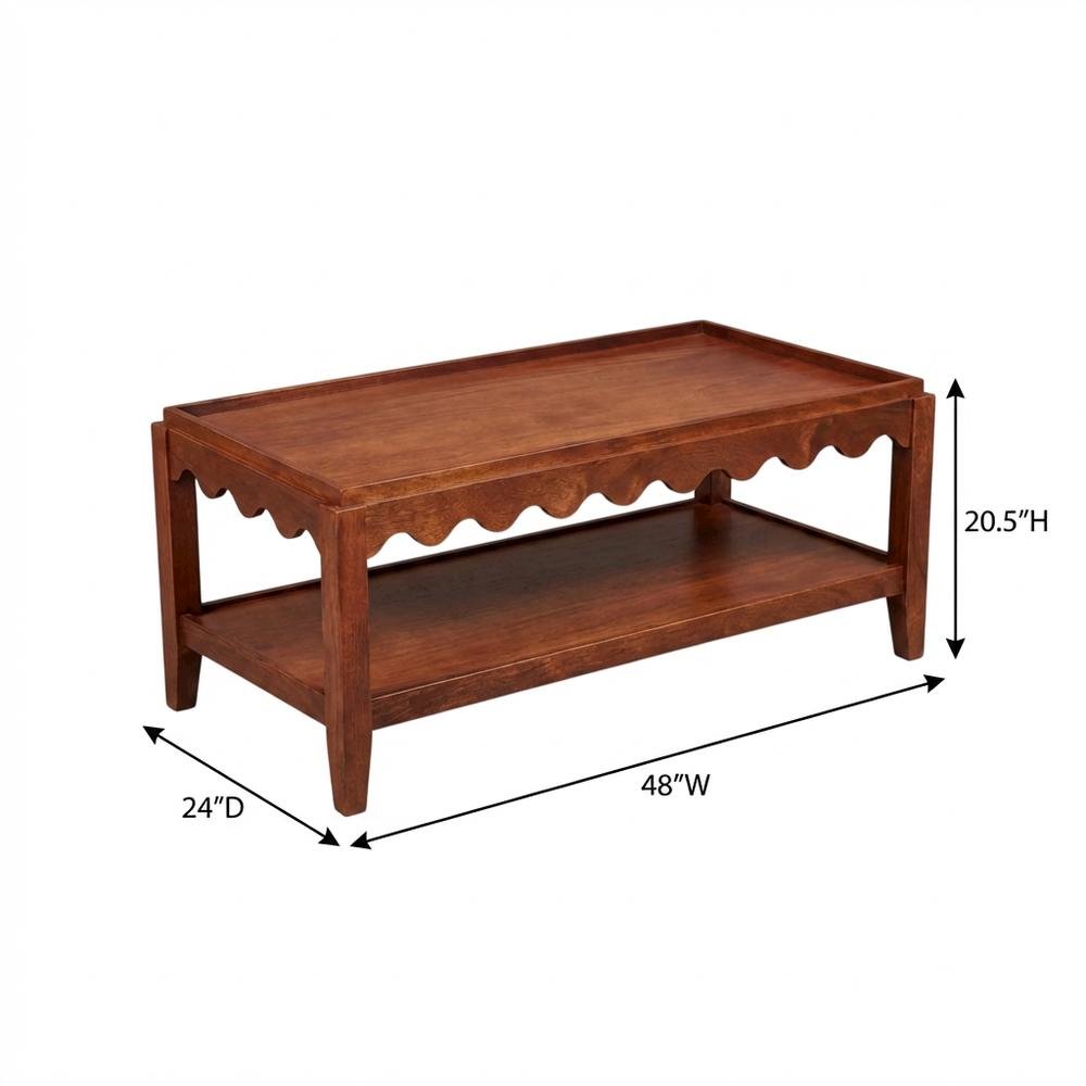 Rectangular Mango Wood Coffee Table with Lower Shelf, Transitional Style. Picture 7