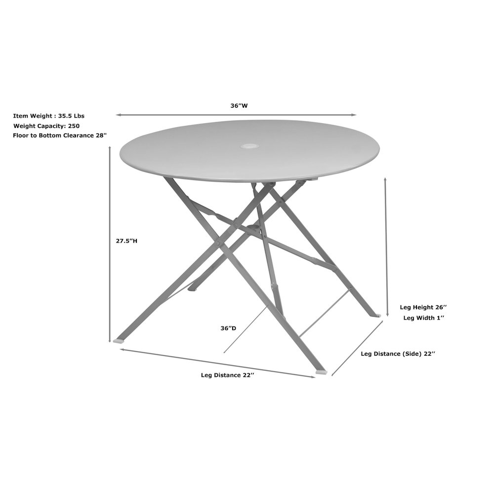 Bistro 36" Round Folding Outdoor Table - Umbrella Hole - White. Picture 8