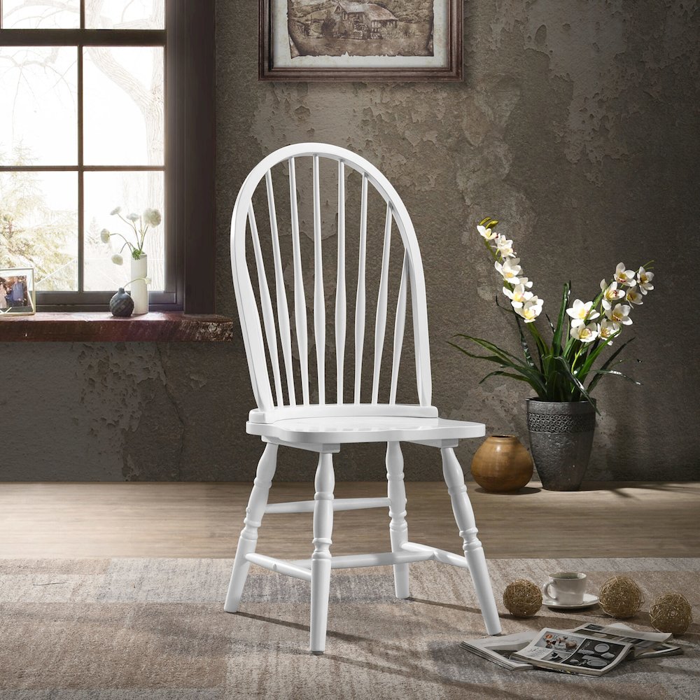 Fairview 36" Pedestal Dining Table with 2 Windsor Dining Chairs - Pure White. Picture 7
