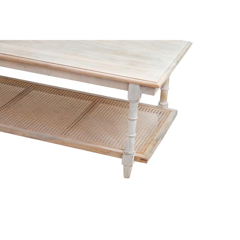 Chesterfield Wood & Cane Coffee Table - Whitewash. Picture 3