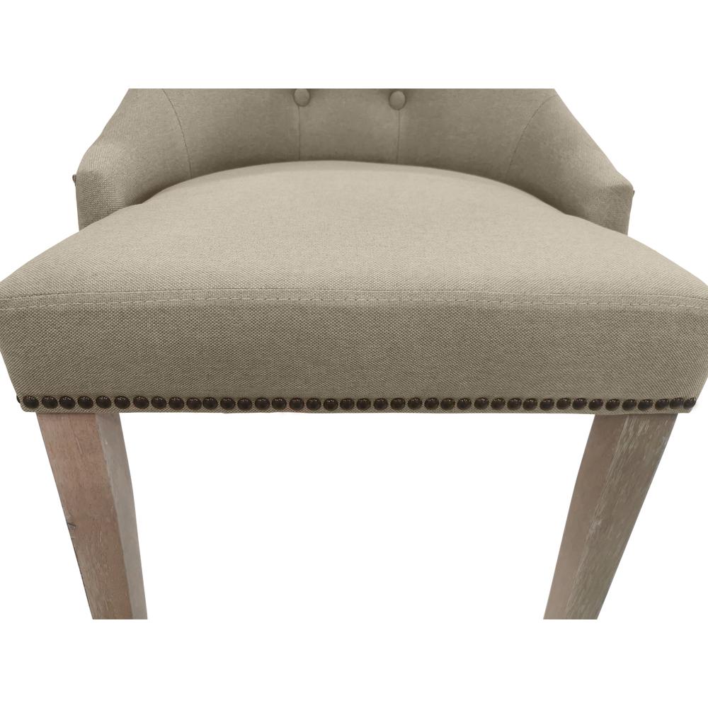 Tufted Back Upholstered Chair - Set of 2 - Natural Driftwood - Linen Upholstery. Picture 6