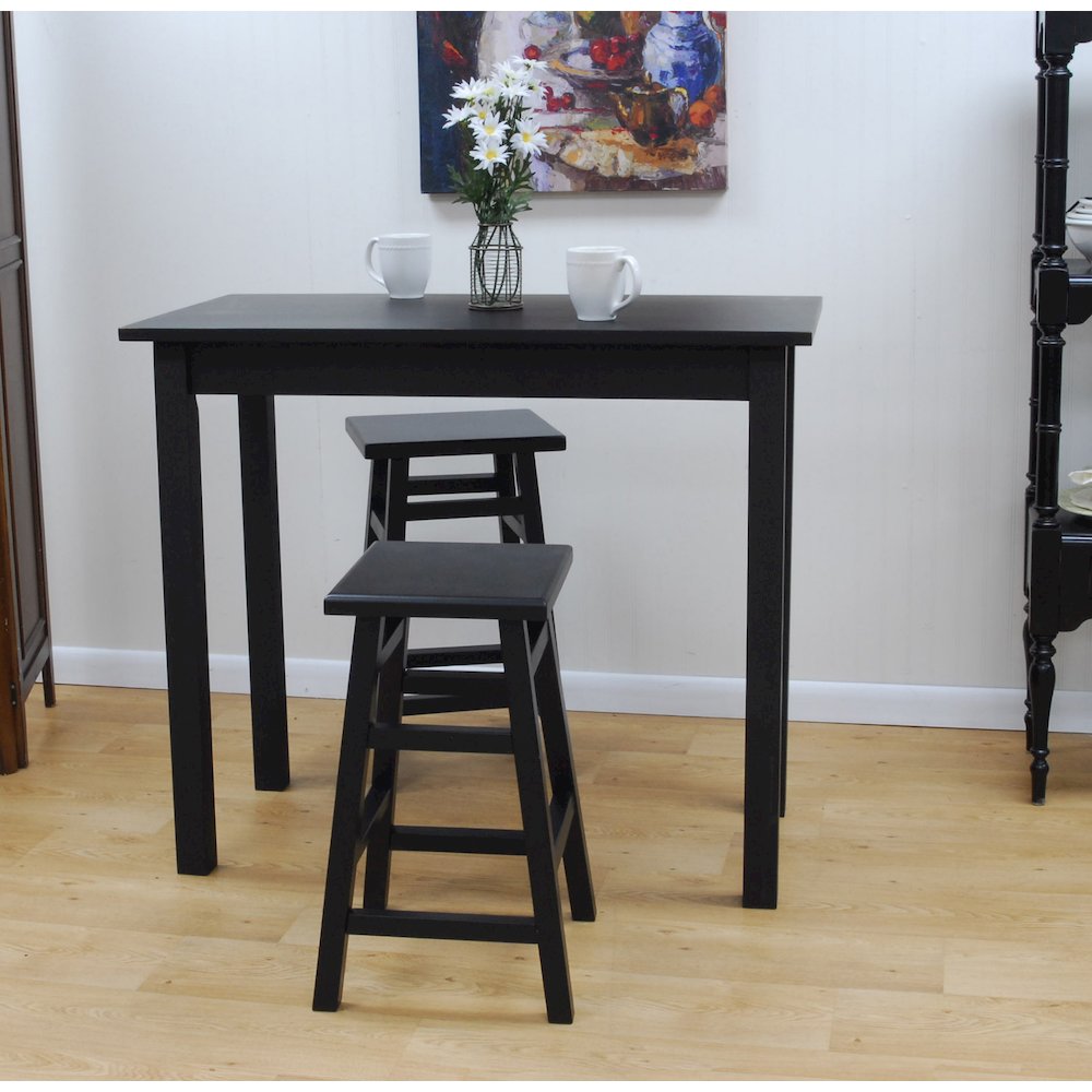 Tavern Pub Bar with 2 Counter Stools - Antique Black. Picture 3