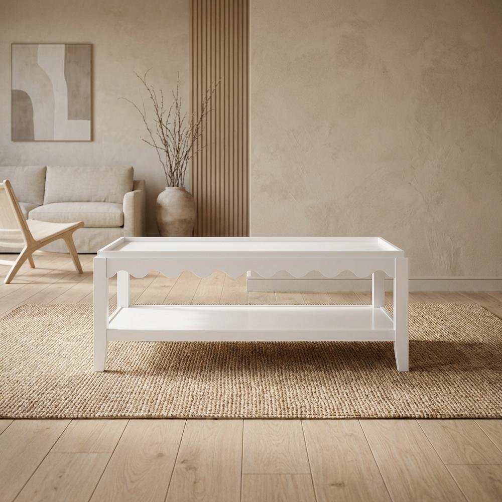 Rectangular Mango Wood Coffee Table with Lower Shelf in White Finish. Picture 3