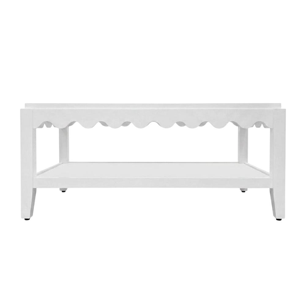 Rectangular Mango Wood Coffee Table with Lower Shelf in White Finish. Picture 4