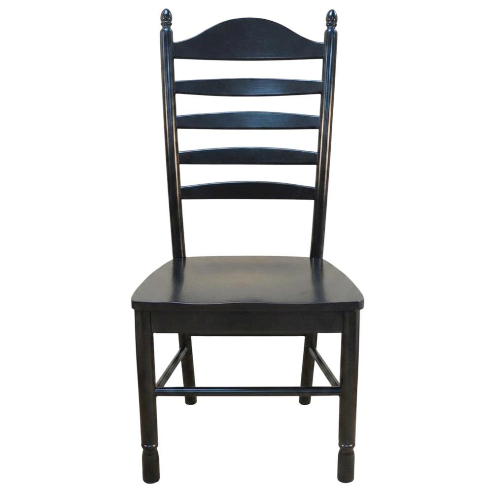 Rubberwood Farmhouse Dining Chair with Ladder Back, Antique Black. Picture 1