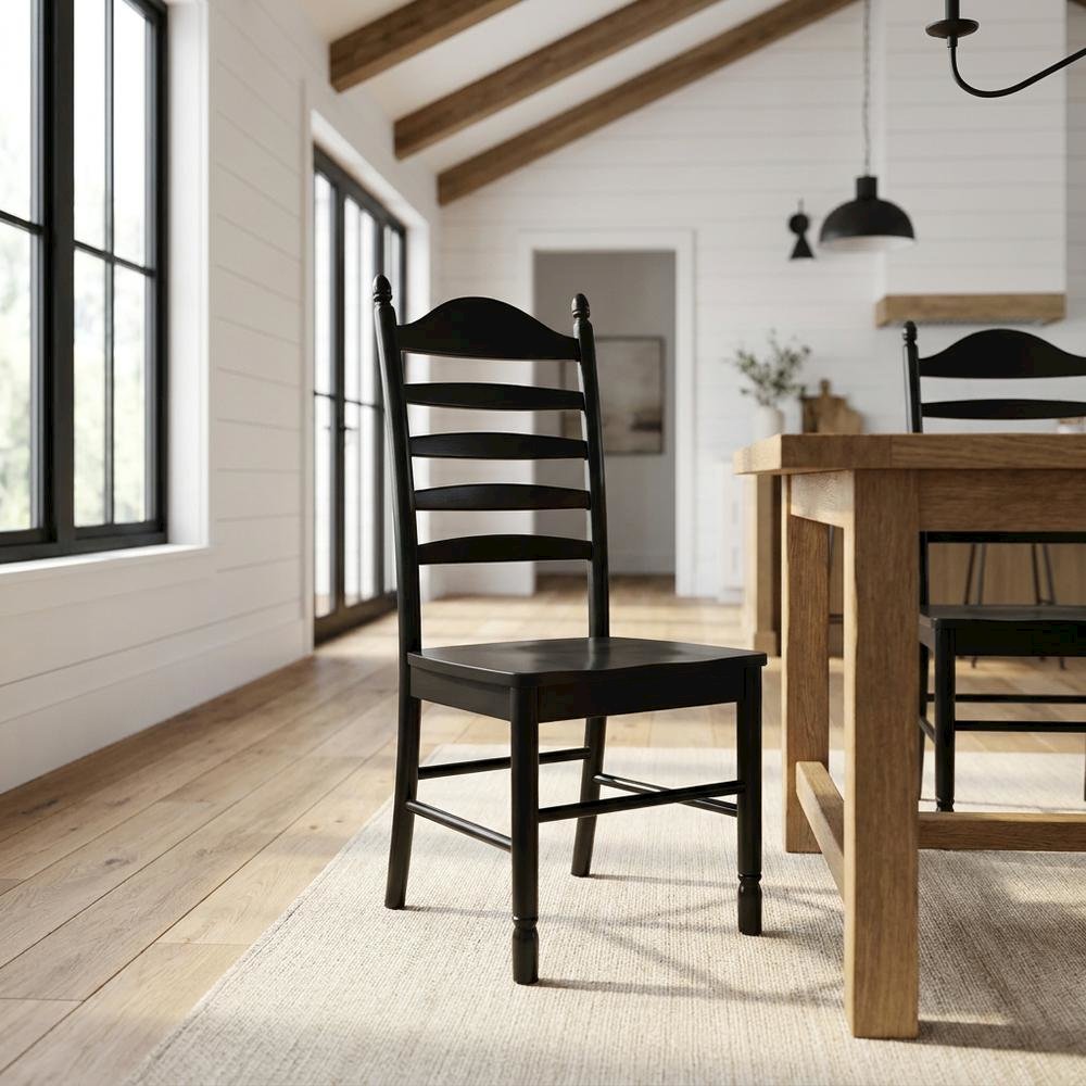Rubberwood Farmhouse Dining Chair with Ladder Back, Antique Black. Picture 2