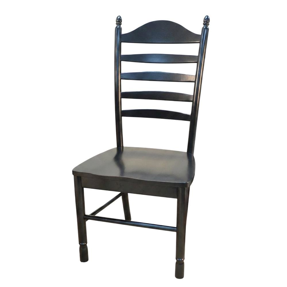 Rubberwood Farmhouse Dining Chair with Ladder Back, Antique Black. Picture 4