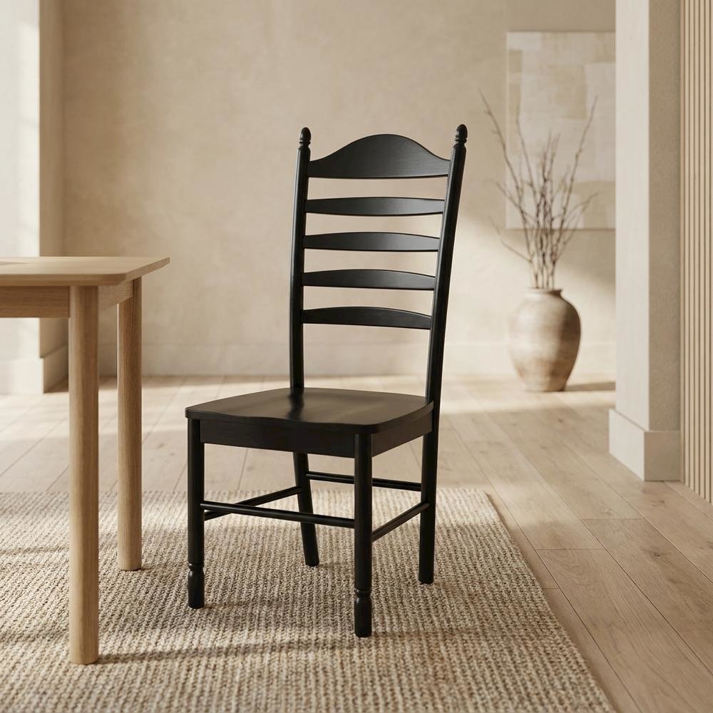 Rubberwood Farmhouse Dining Chair with Ladder Back, Antique Black. Picture 3