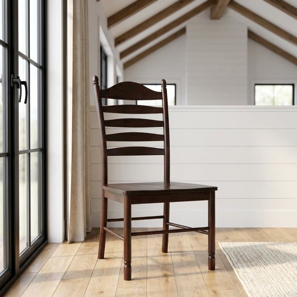 Rubberwood Farmhouse Dining Chair with Ladder Back for Dining Room, Espresso. Picture 2