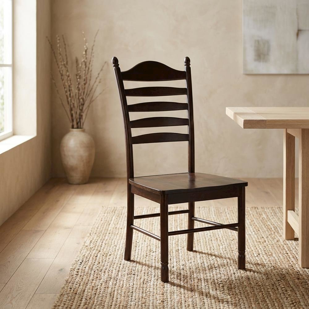 Rubberwood Farmhouse Dining Chair with Ladder Back for Dining Room, Espresso. Picture 3