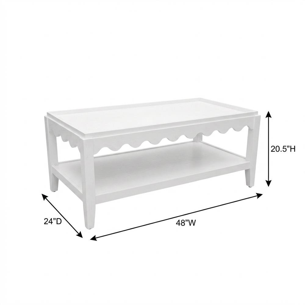 Rectangular Mango Wood Coffee Table with Lower Shelf in White Finish. Picture 7