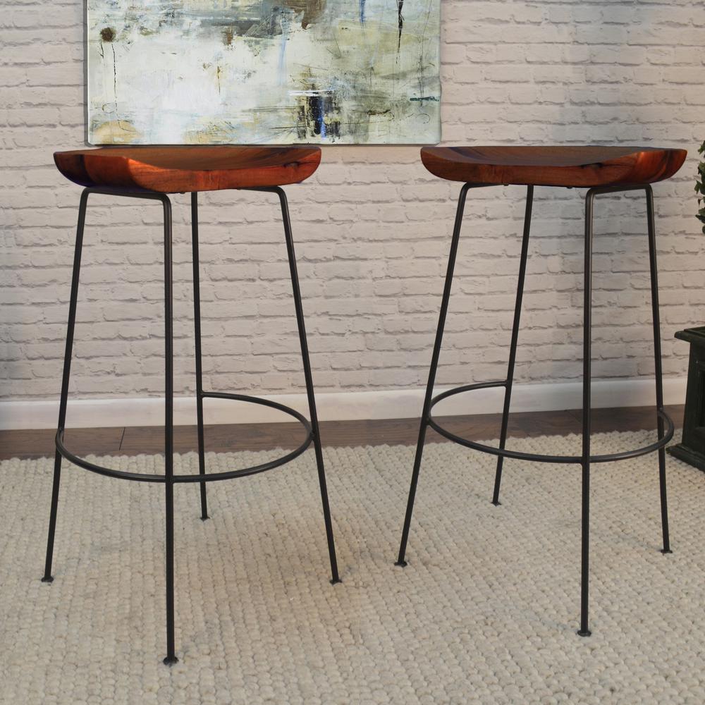 Diya 30.5" Barstool - Set of 2 - Chestnut Seat - Black Base. Picture 5