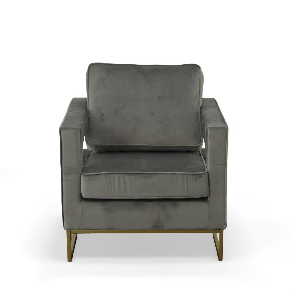 Adadon Velvet Upholstered Armchair - Gray. Picture 2