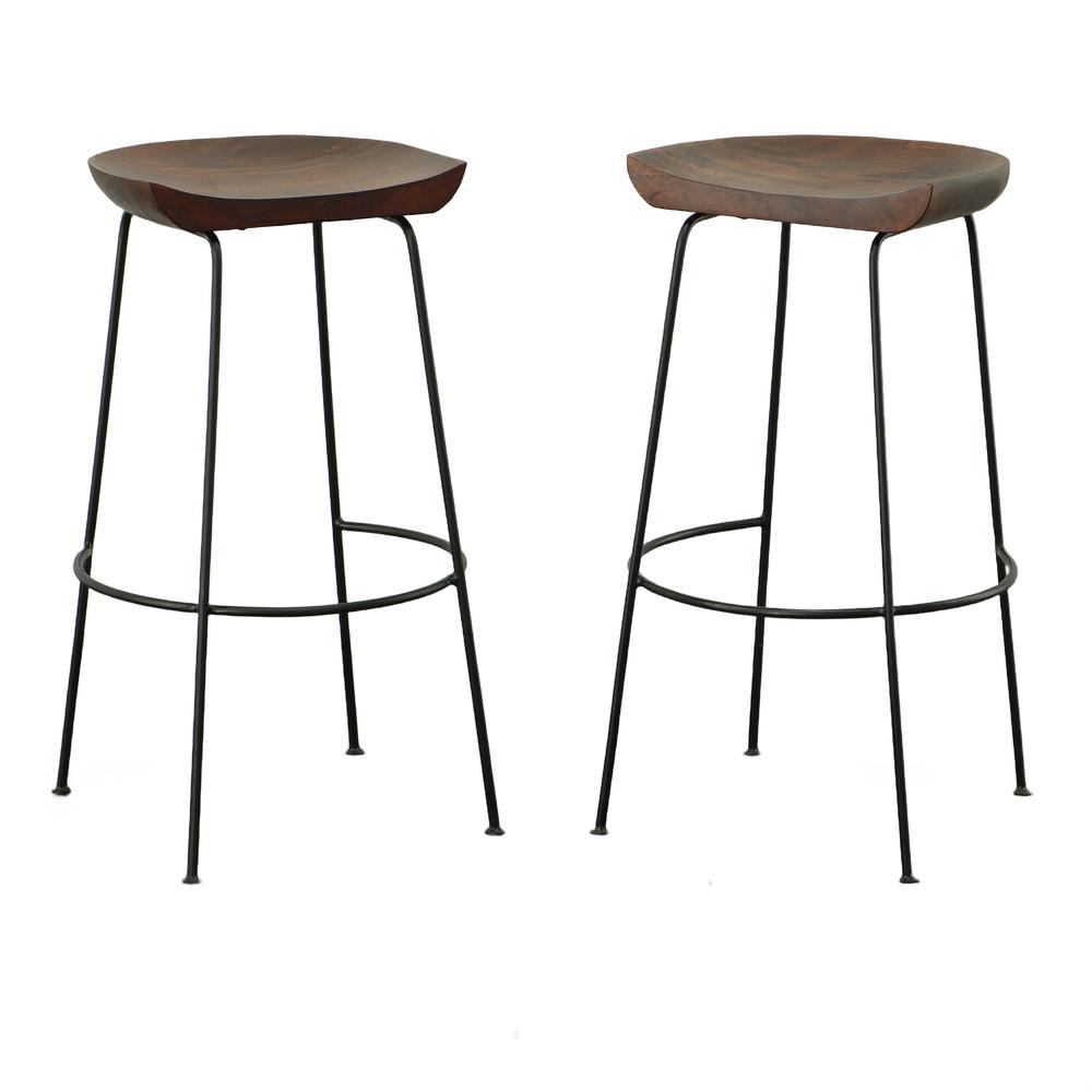 Diya 30.5" Barstool - Set of 2 - Chestnut Seat - Black Base. Picture 1