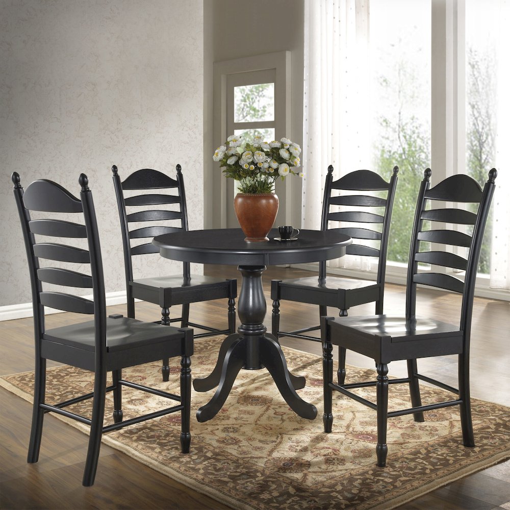 Fairview 36" Pedestal Dining Table with 4 Whitman Dining Chairs - Antique Black. Picture 3