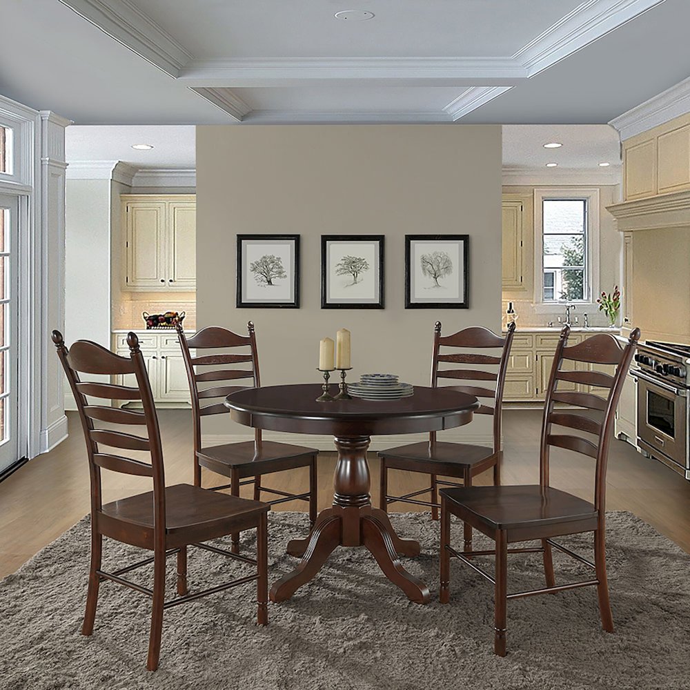 Fairview 36" Pedestal Dining Table with 4 Whitman Dining Chairs - Espresso. Picture 4