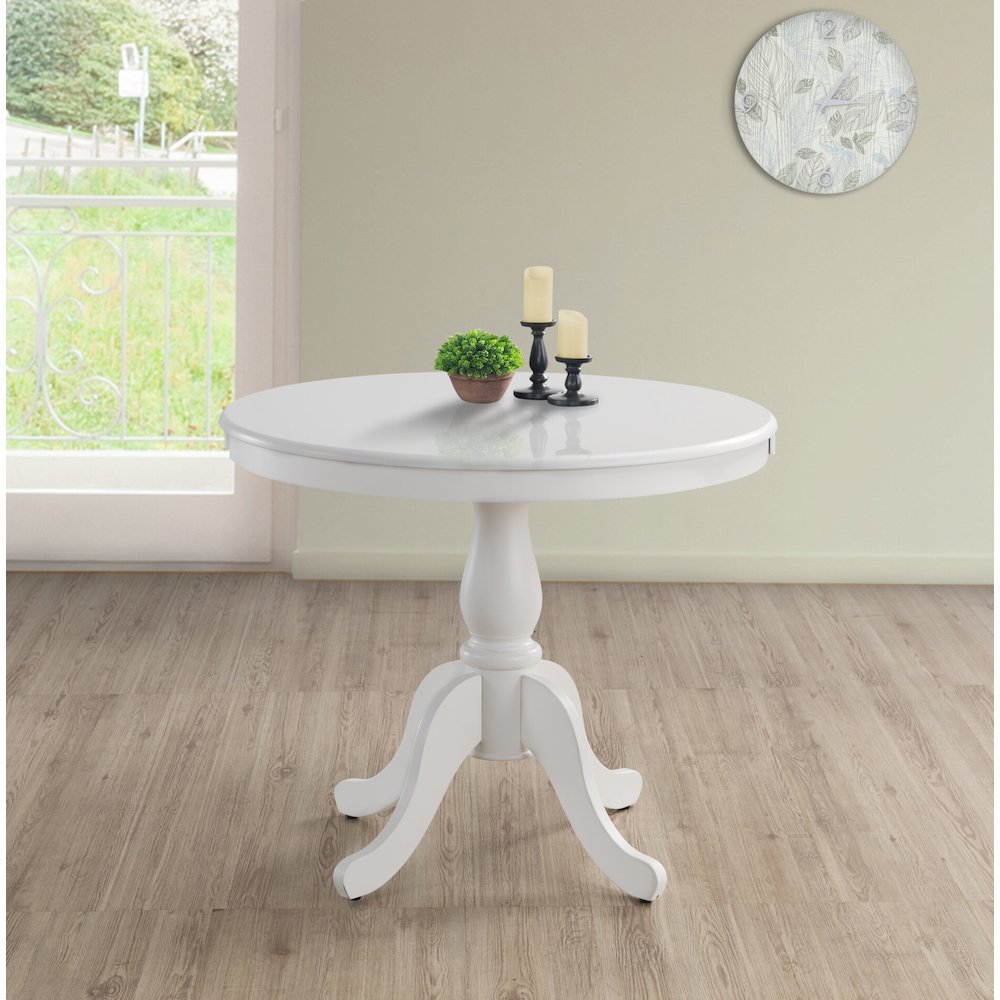 Fairview 36" Pedestal Dining Table with 2 Windsor Dining Chairs - Pure White. Picture 6
